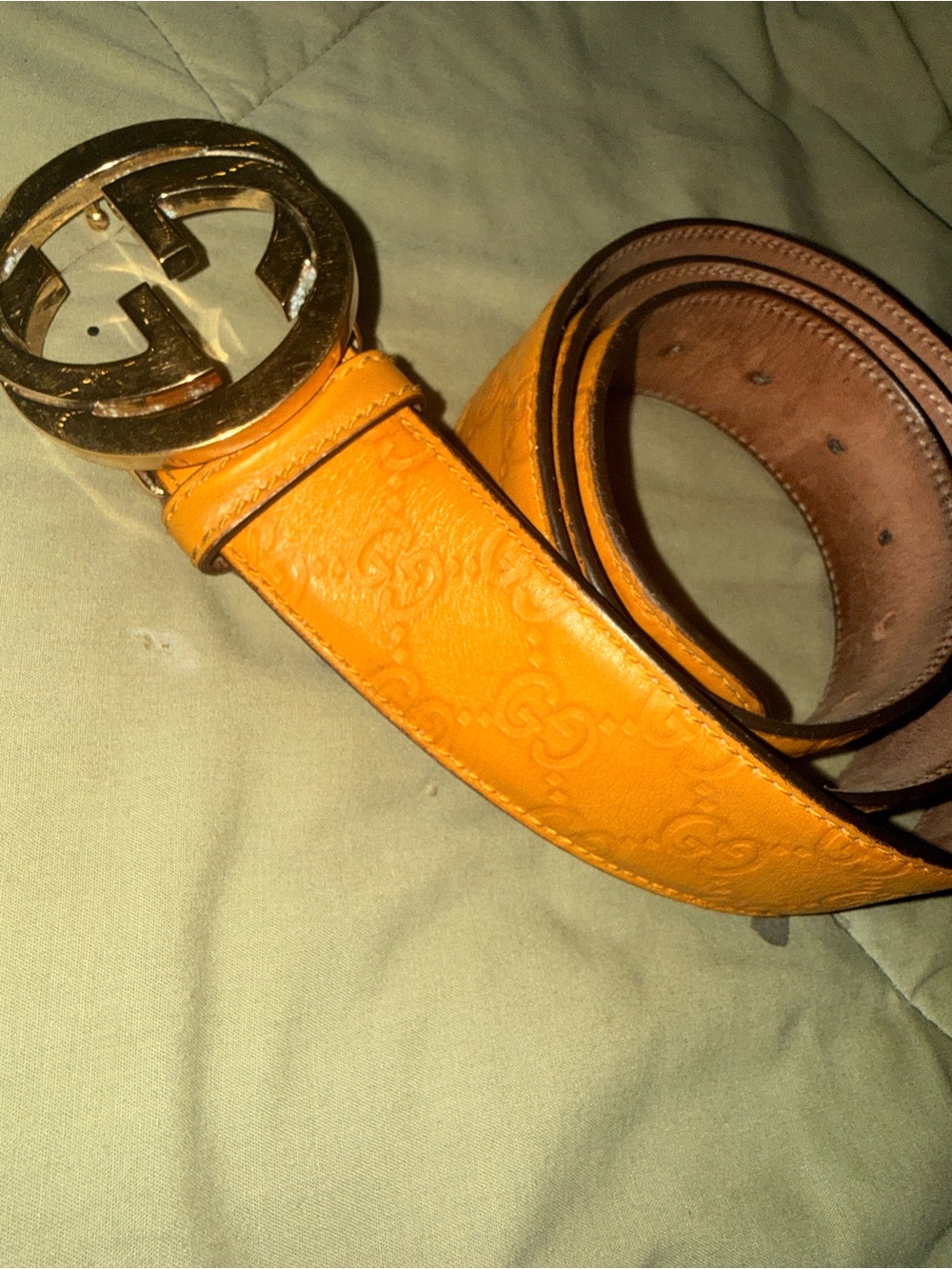 Gucci Yellow Leather Belt with Gold Double-G Buckle - Picture 3 of 3